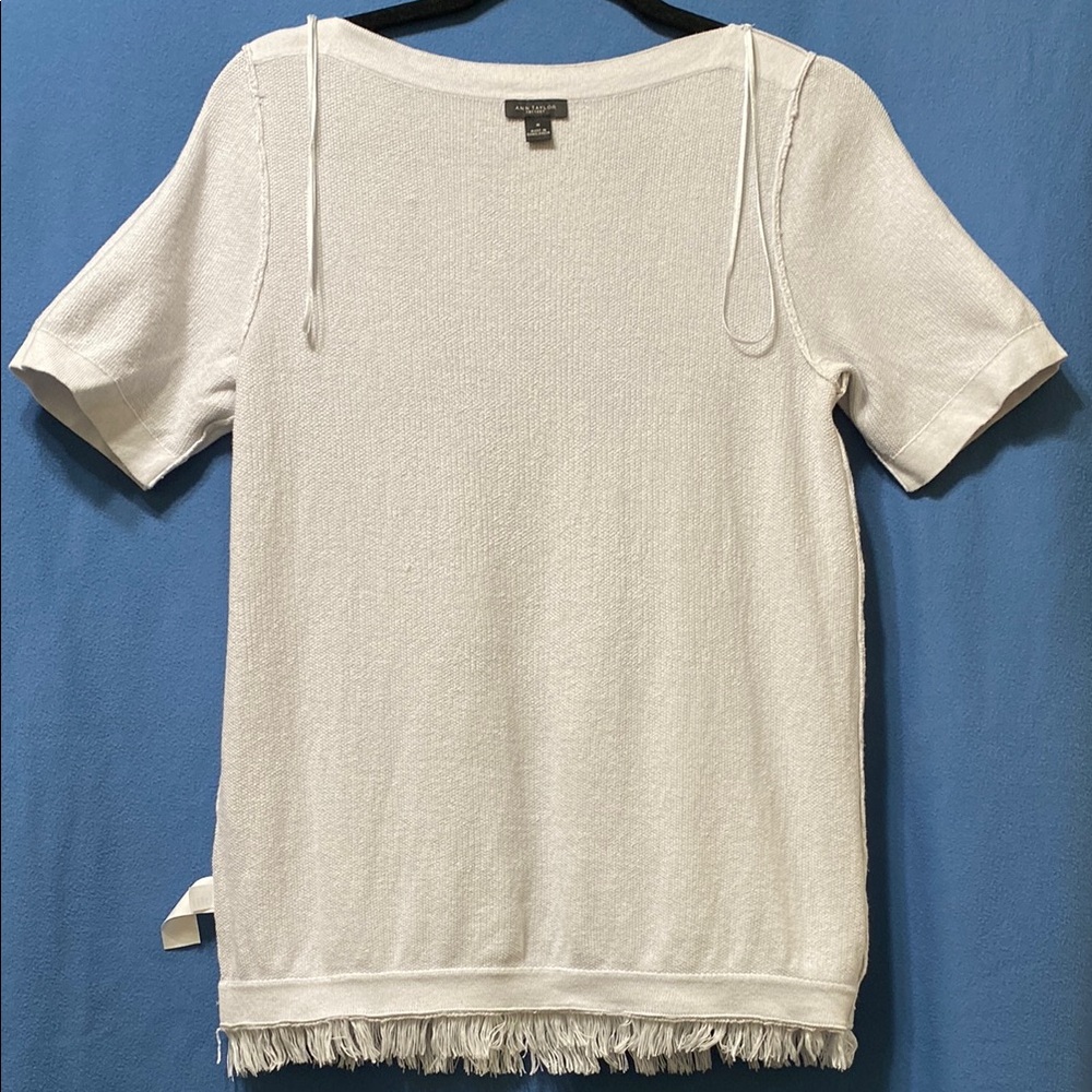 Elegant Light Blue Fringe Hem Women's Top - Picture 13 of 16